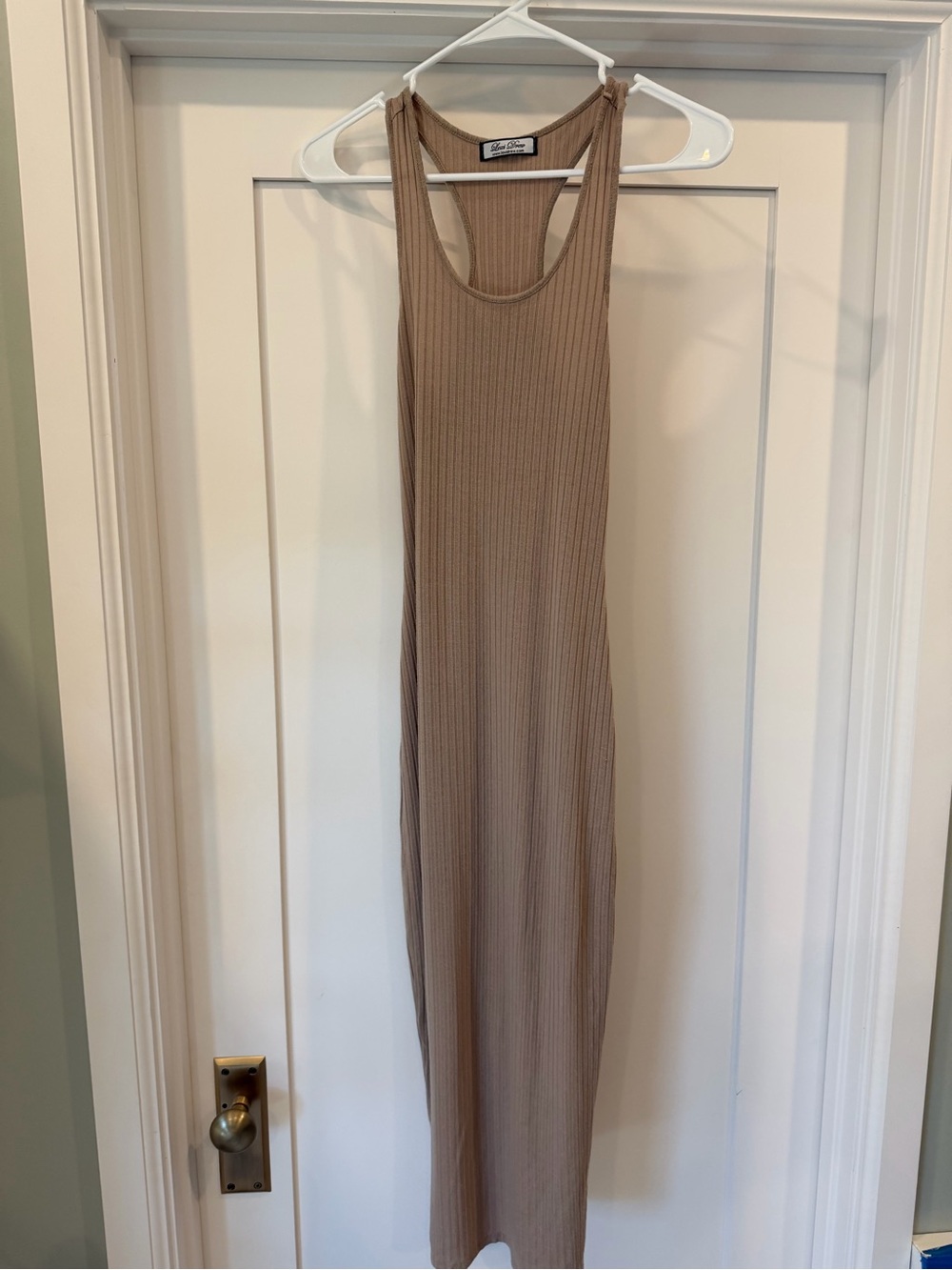 Lexi Drew Ribbed Racerback Slim fit Midi Dress in Taupe